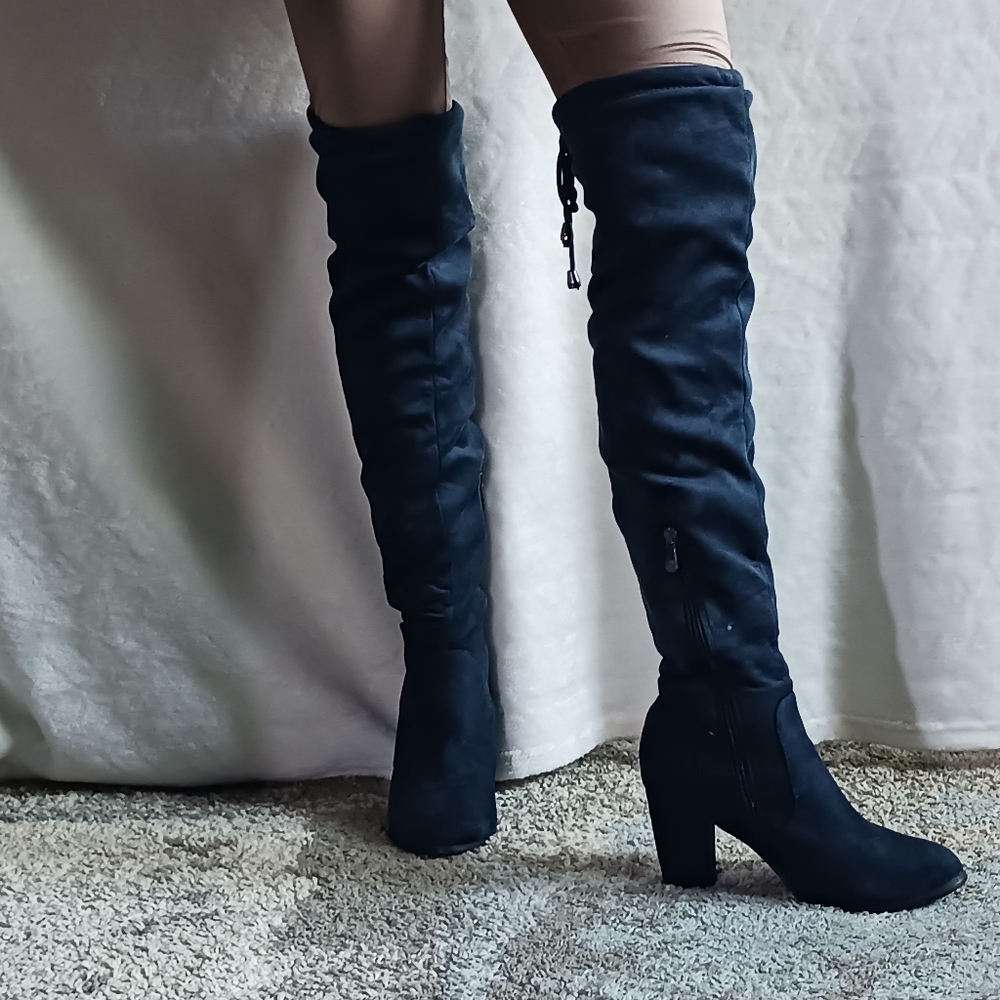 Navy Suede-Like Over-the-Knee Women's Boots